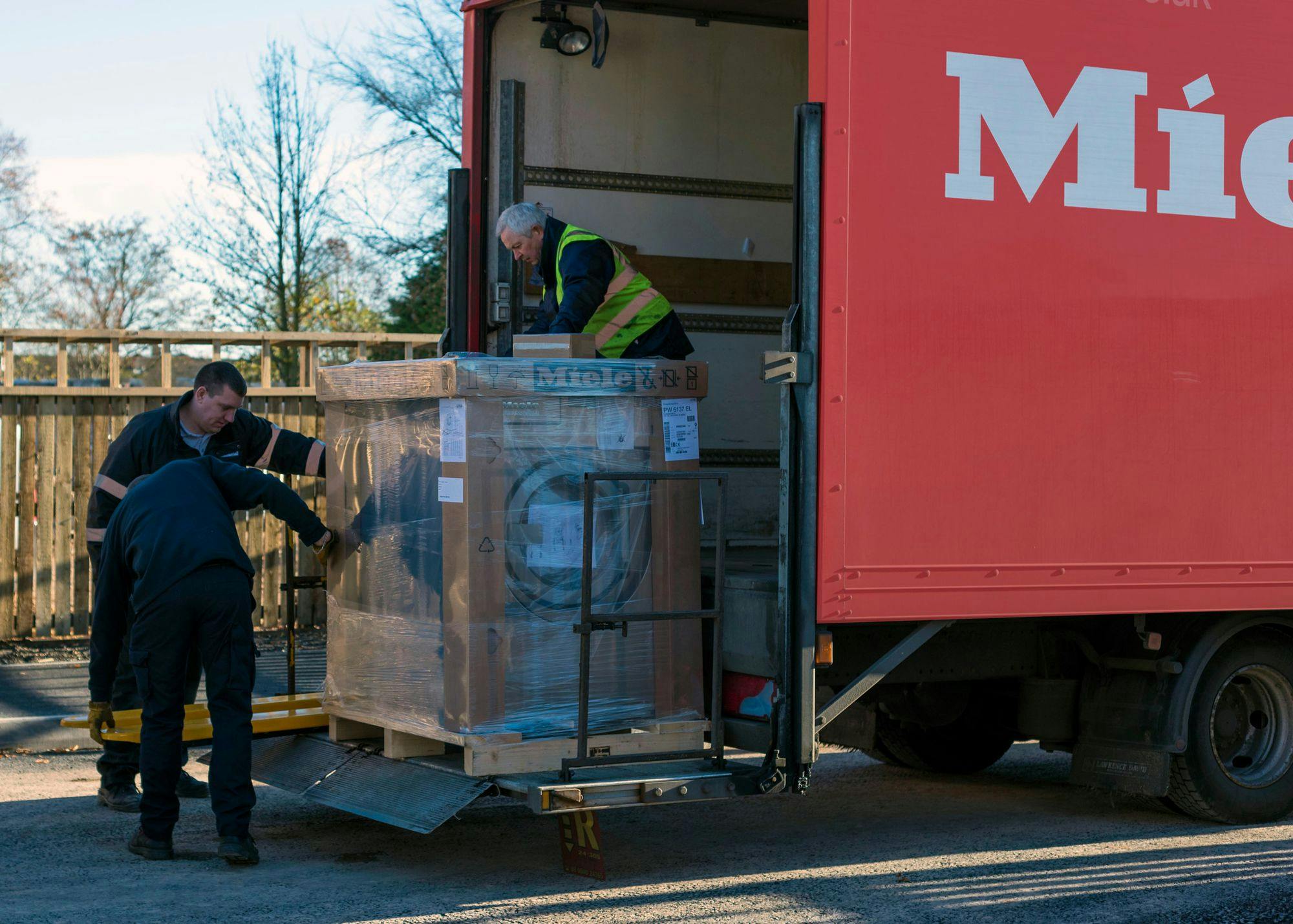 Forbes Professional Engineers Unloading Miele Professional Washing Machines.